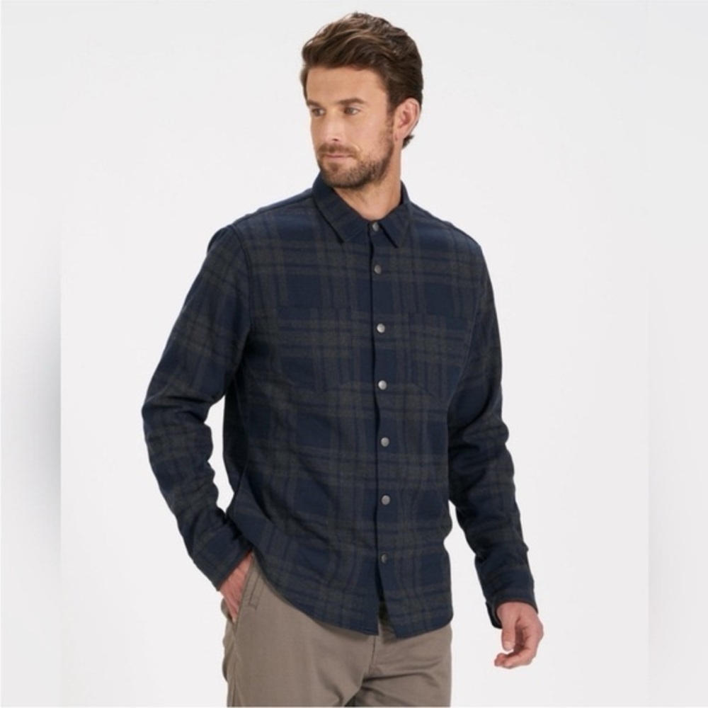 Vuori Men’s Range Shirt Jacket Gray Navy Plaid Fleece Lined Size Small